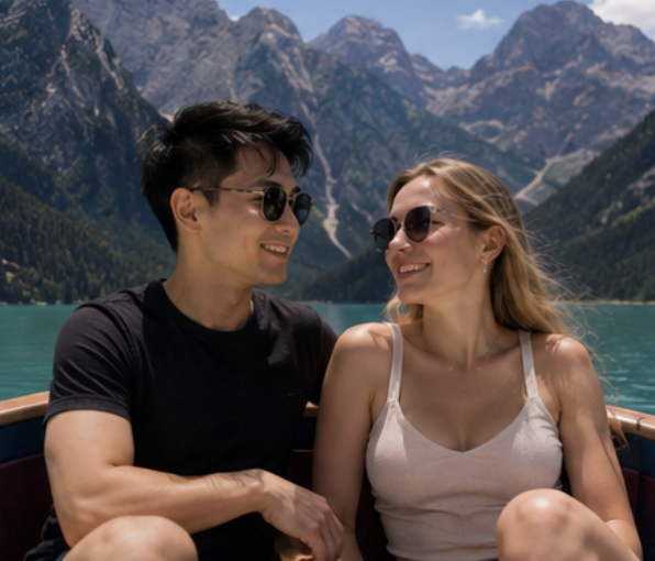 湖边旅行中的情侣